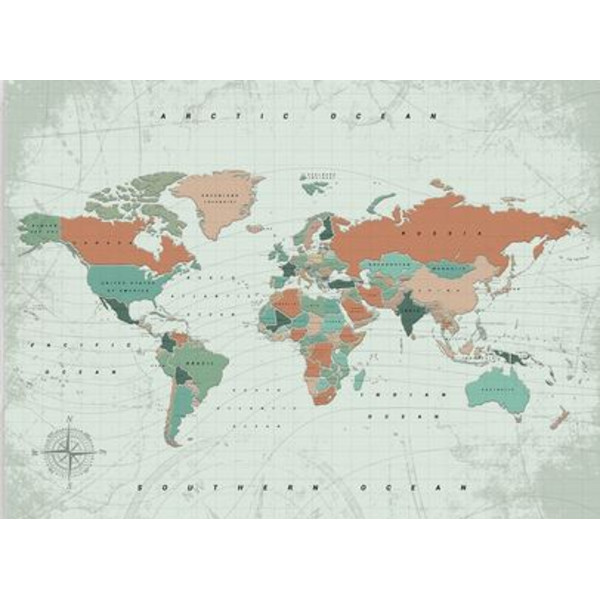 Miss Wood Världskarta Woody Map Vattenfärg Terracotta L