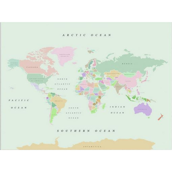 Miss Wood Världskarta Woody Map akvarell Retro XL