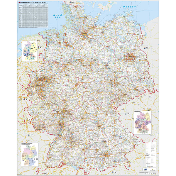 Stiefel Karta Verkehrswegekarte Deutschland mit Metallleisten