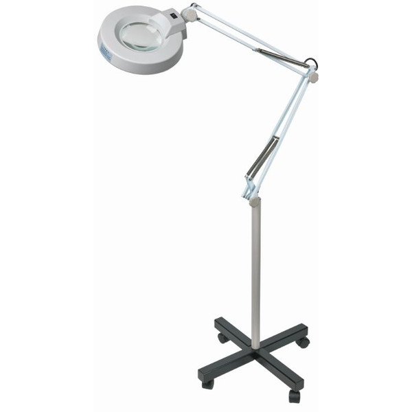 Schweizer Lupp Förstoringslampa saxarm rullfot, 2x/Ø125mm, bikonvex, 22W