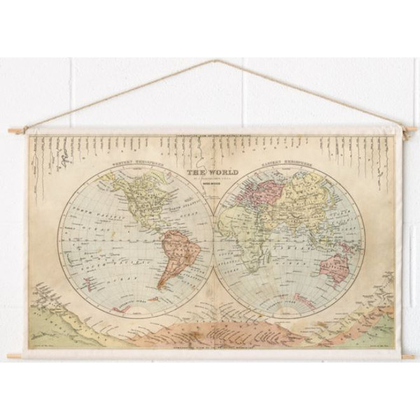 Miss Wood Världskarta Woody Cotton Map Rivers and Mountains