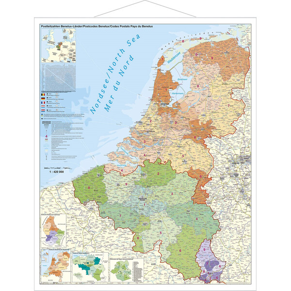 Stiefel Regionkarta Benelux med postnummer (97x137)