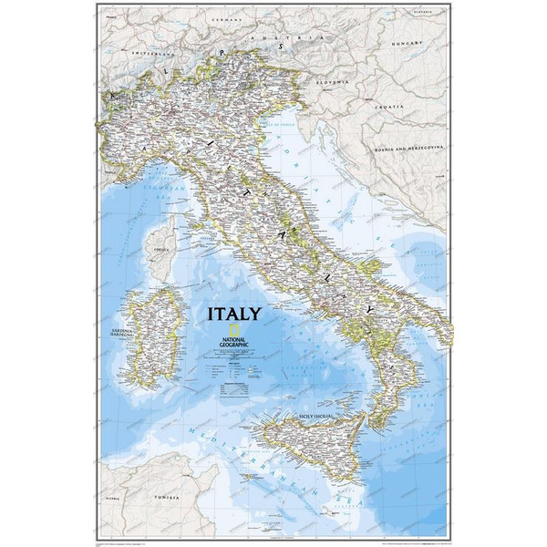 National Geographic Karta Italien tavla inramad (silver)