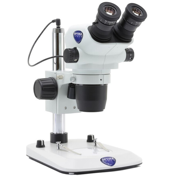 Optika Zoom-stereomikroskop SZO-3, bino, 6,7-45x, Pelarstativ, infallande och Transmitterat ljus