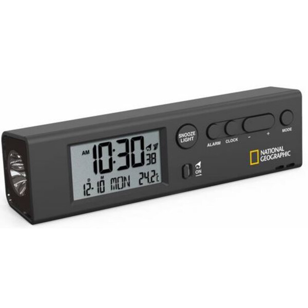 National Geographic Radiostyrd väckarklocka med världstid, termometer och Ficklampa