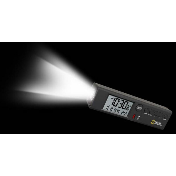 National Geographic Radiostyrd väckarklocka med världstid, termometer och Ficklampa