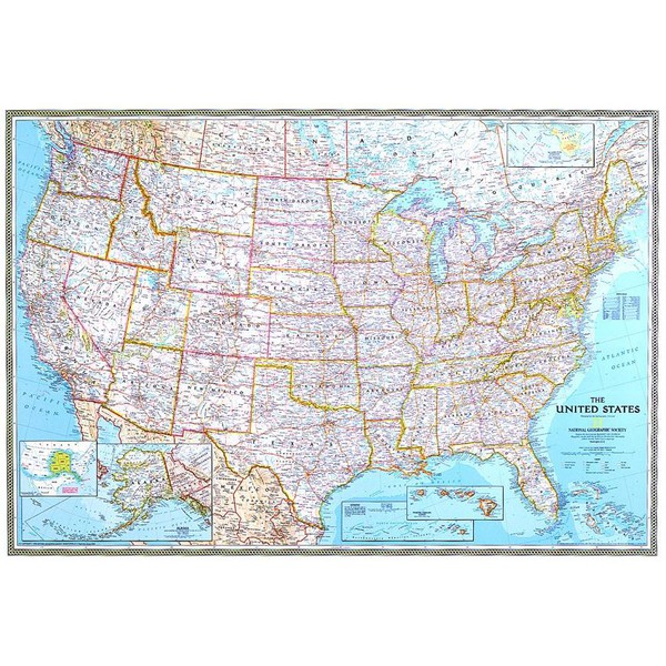 National Geographic USA-karta, politisk, stor