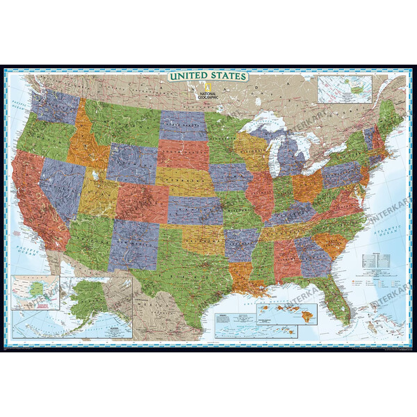 National Geographic Karta The decorative USA map politically, laminates
