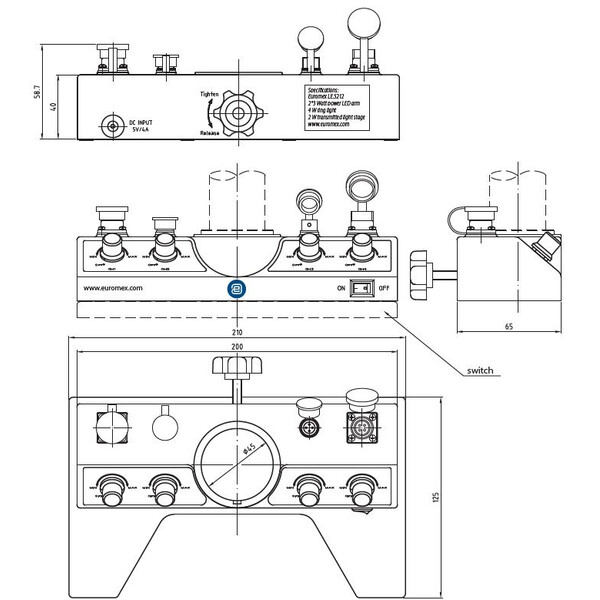 Euromex belysningsstation LE.5212-420, 2 oscillatorer, 420 nm, ringl., genomgående hål