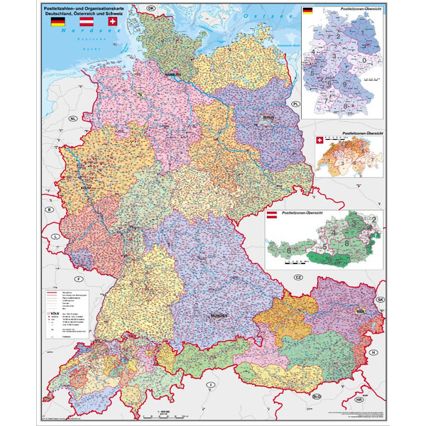 Stiefel Regionkarta Deutschland-Österreich-Schweiz PLZ- u. Organisationskarte