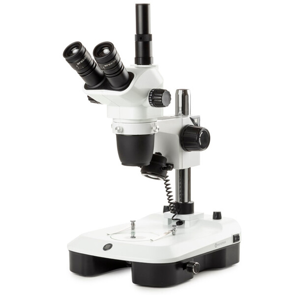 Euromex Zoom-stereomikroskop NZ.1703-M, 6.5-55x, kolumn, infallande och transmitterat ljus, trino, spegel för mörkfält, embryologi