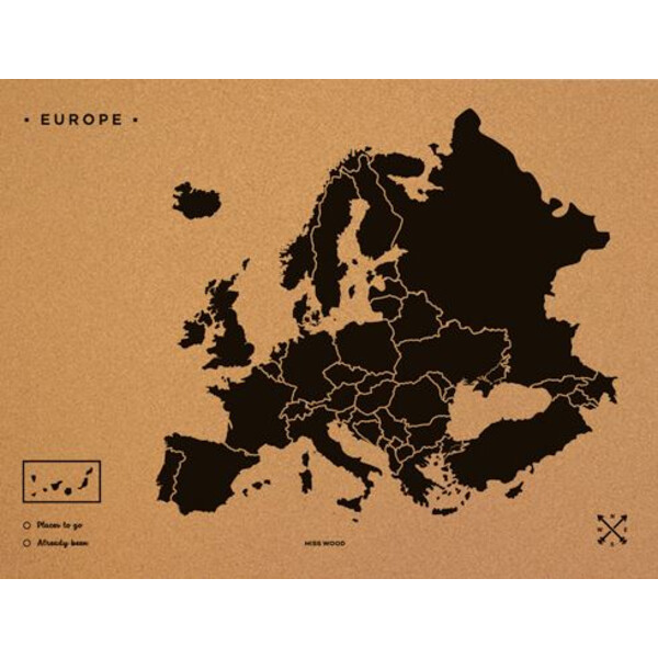 Miss Wood Kontinentkarta Woody Map Europa svart 60x45cm