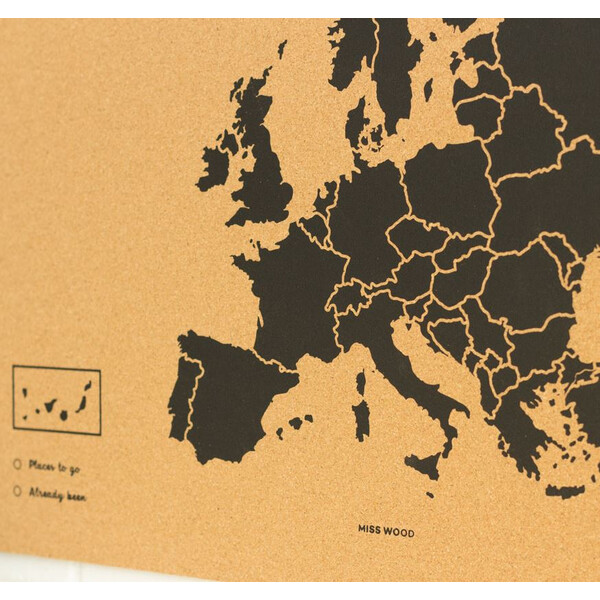 Miss Wood Kontinentkarta Woody Map Europa svart 90x60cm