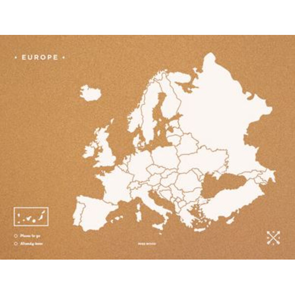 Miss Wood Kontinentkarta Woody Map Europa vit 90x60cm