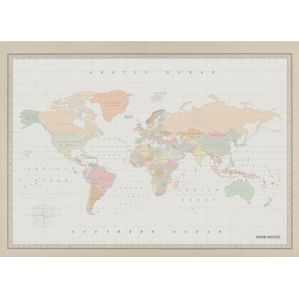 Miss Wood Världskarta Woody Map Watercolor Colonial L