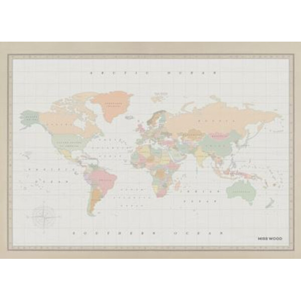 Miss Wood Världskarta Woody Map Watercolor Colonial XL