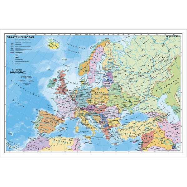 Stiefel Kontinentkarta Europa politisk (95 x 66 cm)