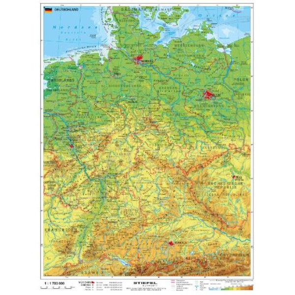 Stiefel Karta Tyskland fysiskt med metallstänger