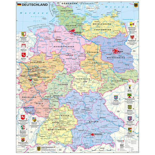 Stiefel Karta Deutschland politisch mit Wappen (97 x 119 cm)