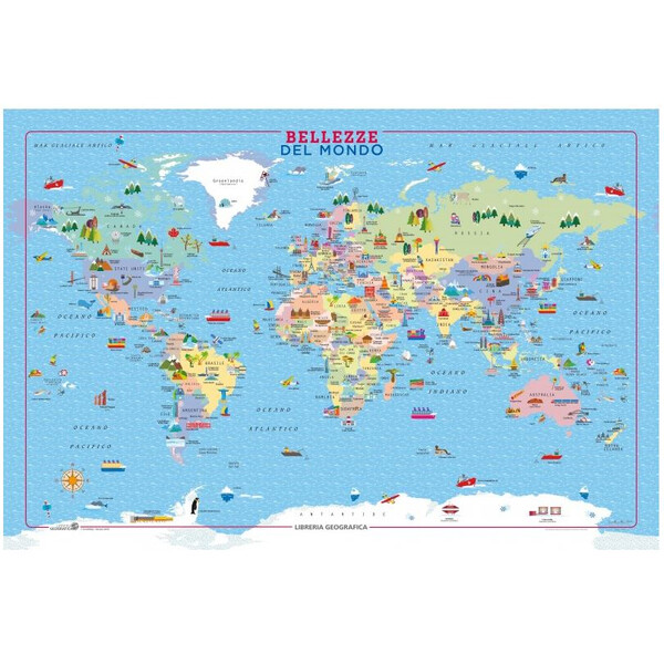 Libreria Geografica Världskarta Bellezze del Mondo