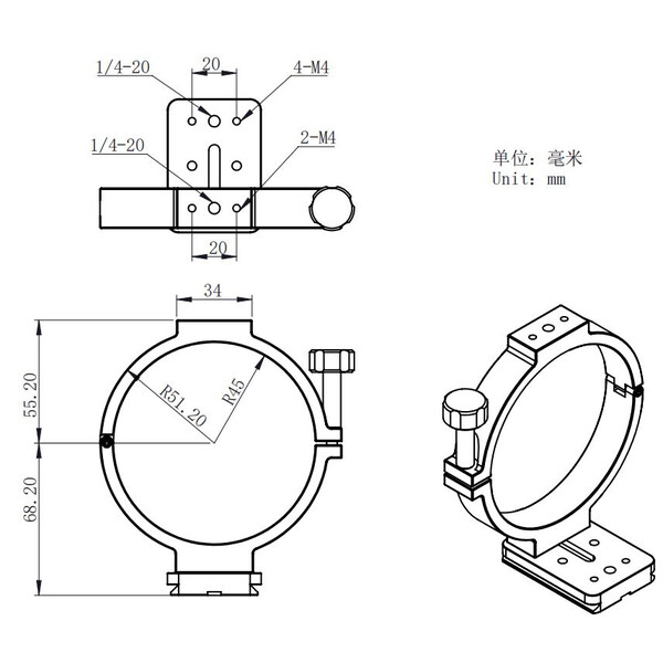 ZWO Fotostativadapter för kylda kameror från Asien 90 mm
