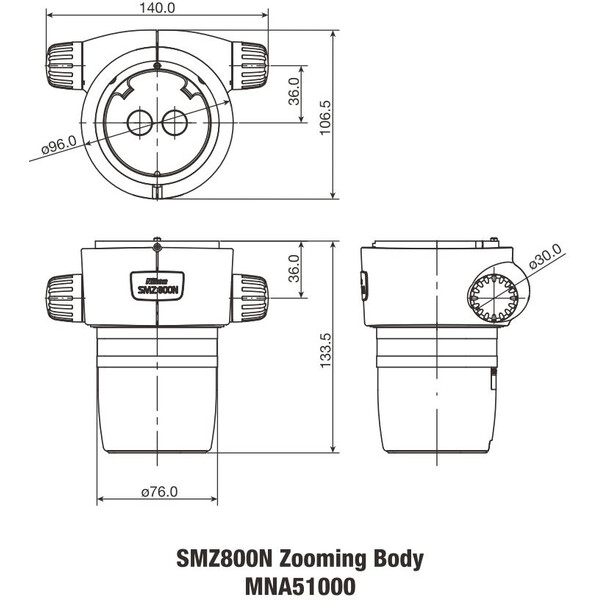 Nikon Stereohuvud SMZ-800N Stereo Zoom Head, bino, 10-80x, click stop, ratio 8:1, 64 mm, 20°, WD 78 mm