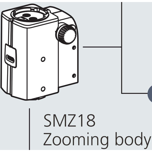 Nikon Stereohuvud SMZ18, manuell, parallelloptik, akromat, zoomhuvud, bino, 7,5-135x, klickstopp, förhållande 18:1, 15°