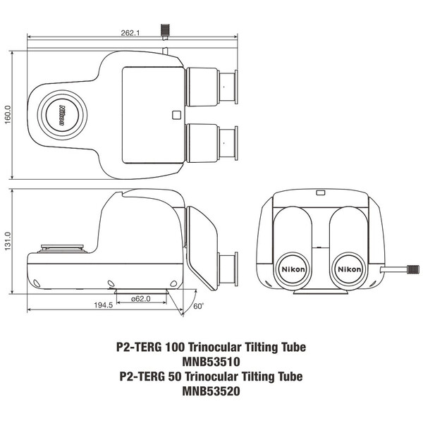 Nikon Stereohuvud P2-TERG 100 trino ergo tube (100/0 : 0/100), 0-30°