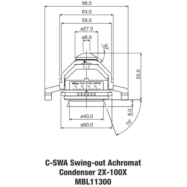 Nikon Achromat Utsvängbar kondensor 2-100x N.A. 0,90