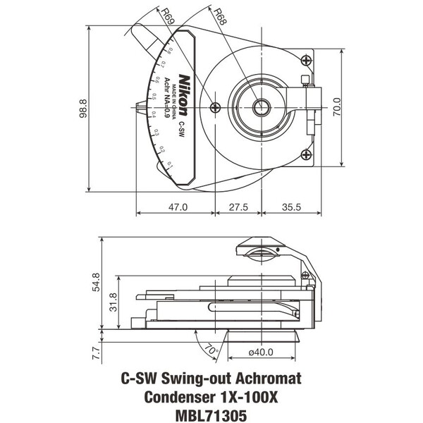 Nikon C-SW Achromat svängbar kondensor 1-100X