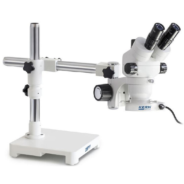 Kern Zoom-stereomikroskop OZM 902, bino, 7x-45x, HSWF, stativ, enkelarm med bordsskiva, ringljus LED 4,5 W