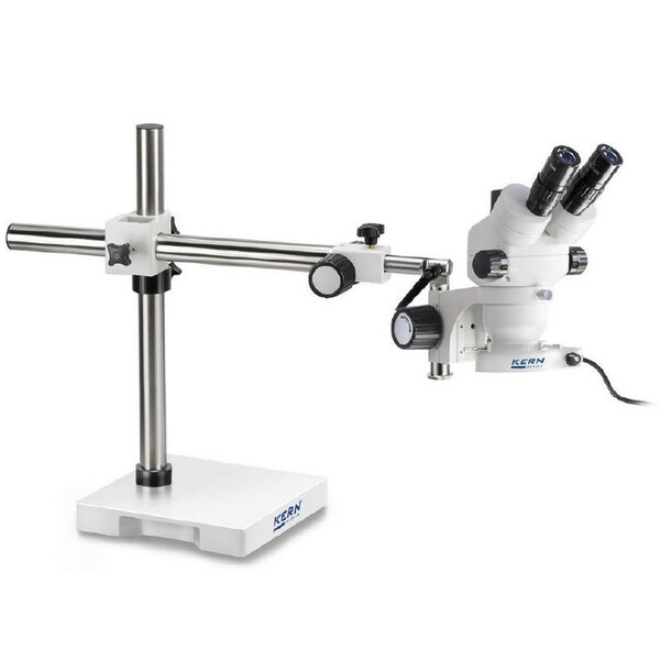 Kern Zoom-stereomikroskop OZM 912, bino, 7x-45x, HSWF 10x23 mm, Stativ, enkel arm (430 mm x 385 mm) m. bordsskiva, Ringlampor LED 4,5 W