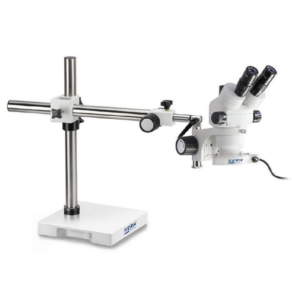 Kern Zoom-stereomikroskop OZM 913, trino, 7x-45x, HSWF 10x23 mm, Stativ, enkel arm (515 mm x 614 mm) m. bordsskiva, Ringlampor LED 4,5 W