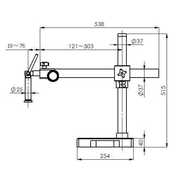 Kern Zoom-stereomikroskop OZM 913, trino, 7x-45x, HSWF 10x23 mm, Stativ, enkel arm (515 mm x 614 mm) m. bordsskiva, Ringlampor LED 4,5 W