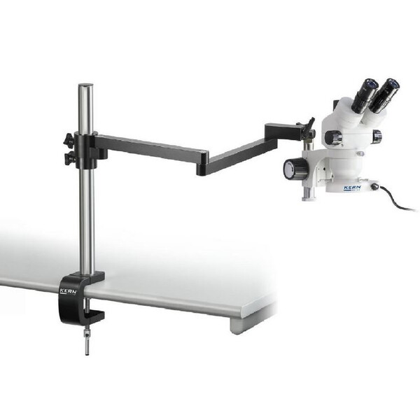 Kern Zoom-stereomikroskop OZM 952, bino, 7-45x , HSWF 10x23 mm, stativ med ledad arm, bordsklämma, ringlampa LED 4.5W