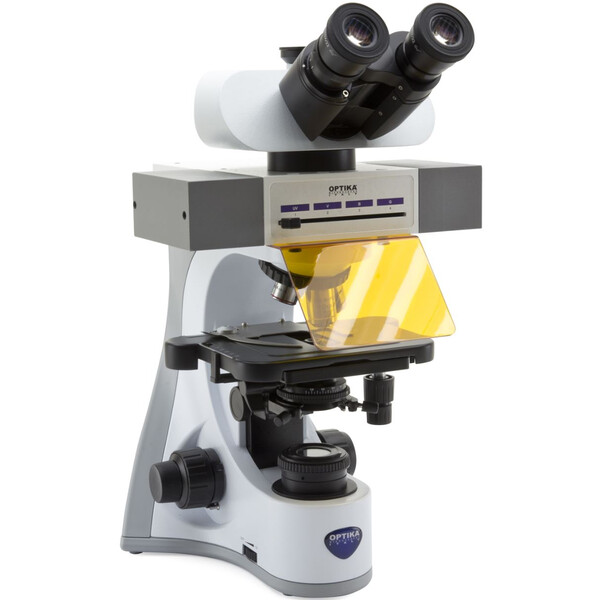 Optika Mikroskop B-510LD4, LED fluorescerande, trino, 1000x, Plan IOS, 4 tomma filterplatser