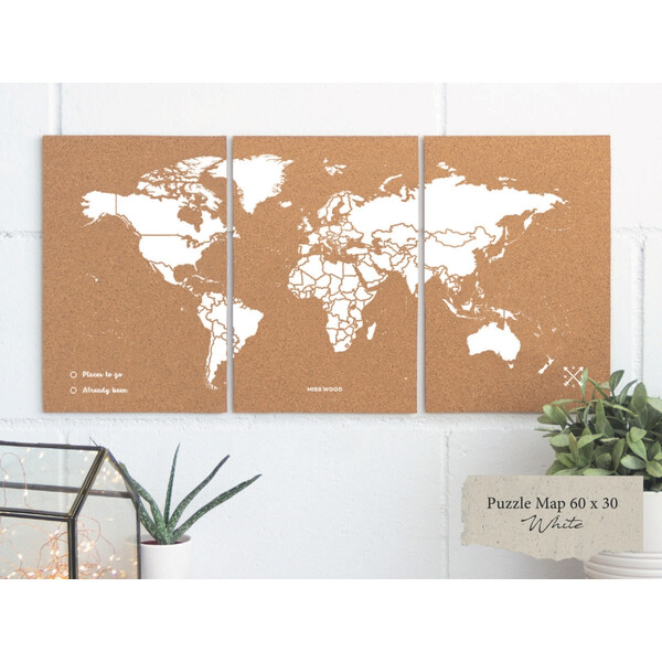 Miss Wood Världskarta Puzzle Map M - White