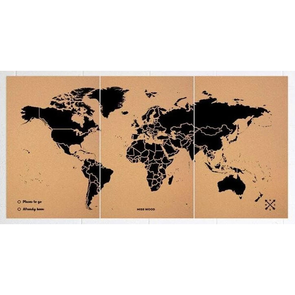 Miss Wood Världskarta Woody Map Natural Cork XXXL black