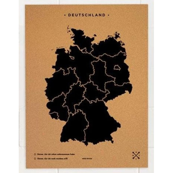 Miss Wood Karta Woody Map Countries Deutschland Cork XL black (90 x 60 cm)