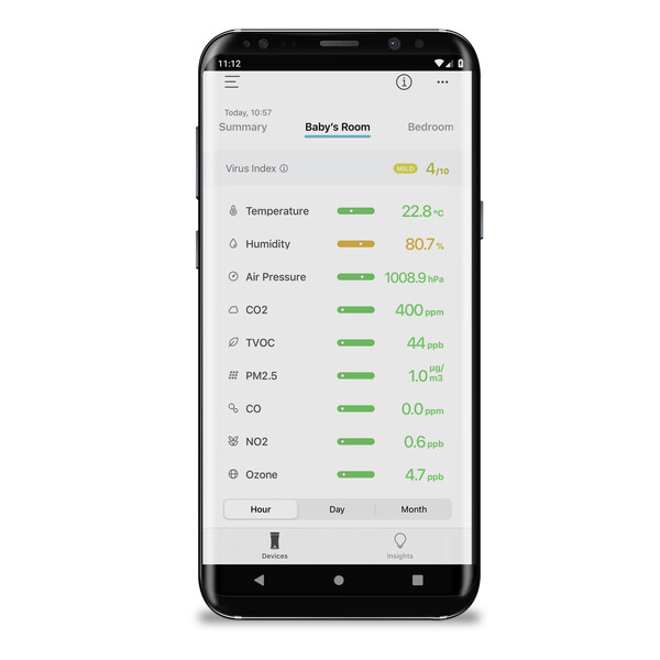 uHoo Smarter 9in1 CO2 inomhusluftmonitor sensor mätinstrument Virus Index