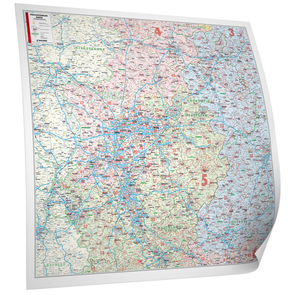 Bacher Verlag Regionkarta Nordrhein-Westfalen med postnummer (152 x 150 cm)