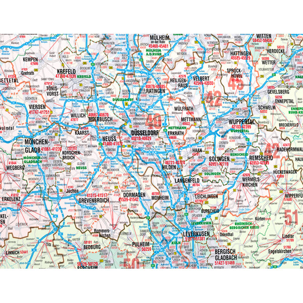 Bacher Verlag Regionkarta Nordrhein-Westphalen med postnummer (152 x 150 cm)