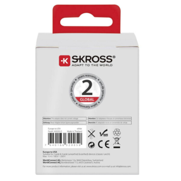 Skross Strömförsörjningsenhet Reseadapter Europe till USA