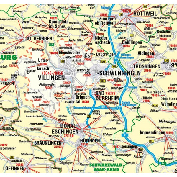 Kastanea Regionkarta Postleitzahlenkarte Baden-Württemberg (99 x 122 cm)