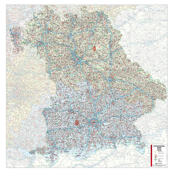 Kastanea Regionkarta Postleitzahlenkarte Bayern (110 x 112 cm)