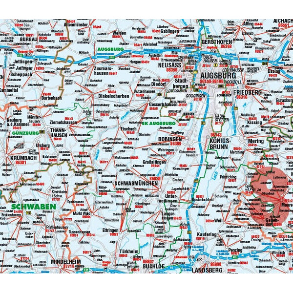 Kastanea Regionkarta Postleitzahlenkarte Bayern (110 x 112 cm)