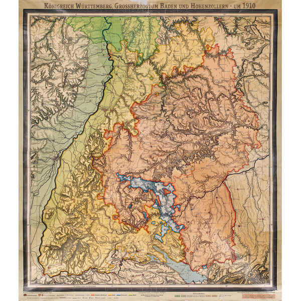 Kastanea Regionkarta Historische Baden-Württembergkarte von 1910 (85 x 96 cm)