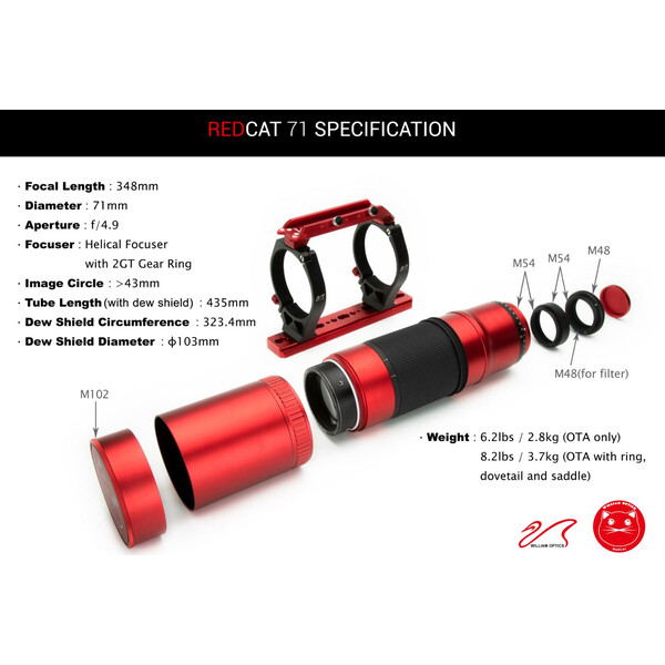 William Optics Apokromatisk refraktor AP 71/350 RedCat 71 OTA