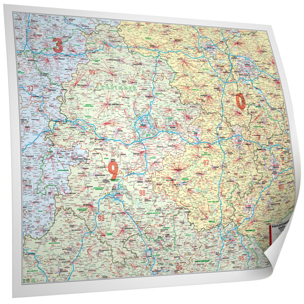 Bacher Verlag Regionkarta Postleitzahlenkarte Thüringen (112 x 94 cm)