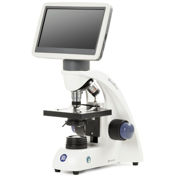 Euromex mikroskop MicroBlue, MB.1051-LCD, 5,6 tums LCD-skärm, Axis 4/10/S40x objektiv, DIN 35mm perf., 40x - 400x, LED, 1W, mekaniskt sken